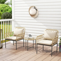 Outsunny 3 Piece Rattan Bistro Set, Balcony Table And Chairs With Cushions - thumbnail 1