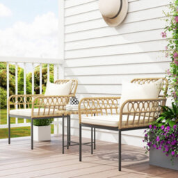 Outsunny 3 Piece Rattan Bistro Set, Balcony Table And Chairs With Cushions - thumbnail 7