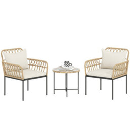 Outsunny 3 Piece Rattan Bistro Set, Balcony Table And Chairs With Cushions - thumbnail 2