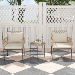 Outsunny 3 Piece Rattan Bistro Set, Balcony Table And Chairs With Cushions - thumbnail 8