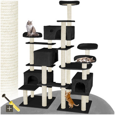 Tectake Cat Tree Entissar - 214 Cm Tall, Sisal Scratching Posts, Anti-Tip Protection - Black - image 1