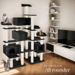 Tectake Cat Tree Entissar - 214 Cm Tall, Sisal Scratching Posts, Anti-Tip Protection - Black - thumbnail 7