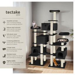 Tectake Cat Tree Entissar - 214 Cm Tall, Sisal Scratching Posts, Anti-Tip Protection - Black - thumbnail 2