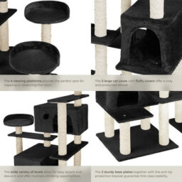 Tectake Cat Tree Entissar - 214 Cm Tall, Sisal Scratching Posts, Anti-Tip Protection - Black - thumbnail 4