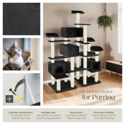 Tectake Cat Tree Entissar - 214 Cm Tall, Sisal Scratching Posts, Anti-Tip Protection - Black - thumbnail 5