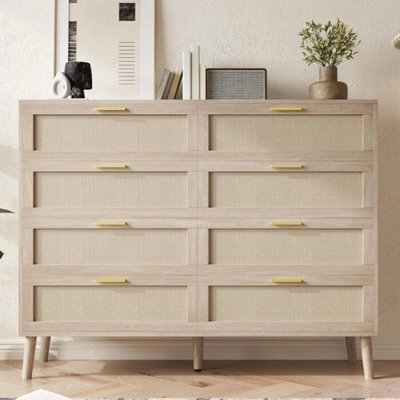 8 Drawers Rattan Dresser Chest Of Dressers With Handle For Bedroom Living Room - image 1
