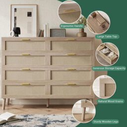 8 Drawers Rattan Dresser Chest Of Dressers With Handle For Bedroom Living Room - thumbnail 4