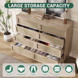 8 Drawers Rattan Dresser Chest Of Dressers With Handle For Bedroom Living Room - thumbnail 3
