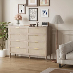 8 Drawers Rattan Dresser Chest Of Dressers With Handle For Bedroom Living Room - thumbnail 5