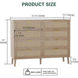 8 Drawers Rattan Dresser Chest Of Dressers With Handle For Bedroom Living Room - thumbnail 2