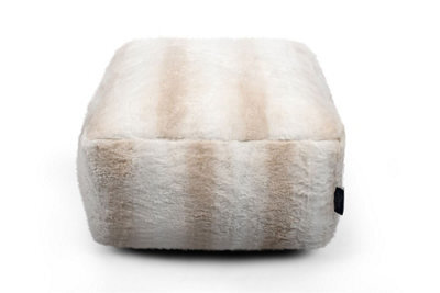 Littens Cream Rabbit Faux Fur Striped Square Footstool Ottoman Pouffe Bean Bag 45Cm X 45Cm X 25Cm - image 1