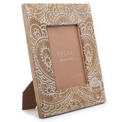 Serenityy Large Mango Wood Picture Frame For 13X18Cm Photos, 28X23X2Cm, Buddha Design, White