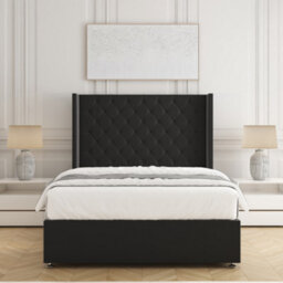 Bsspoke Winchester Divan Bed Set Black Plush Velvet With 54Inch Headboard & 2 Drawers Footend & Mattress In All Sizes - thumbnail 2
