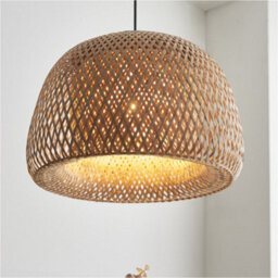 Loops 2 Pack Hanging Ceiling Pendant Light - Dome Natural Bamboo White Pc & Matt Black - 10W Led E27 - thumbnail 3