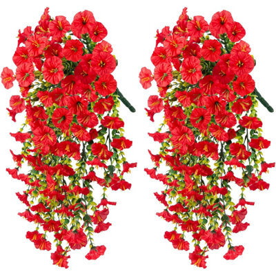 2 Pack Artificial Flower Vine Decorations, Red Morning Glory Wall Decoration, Anti - Ultraviolet - image 1