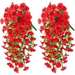2 Pack Artificial Flower Vine Decorations, Red Morning Glory Wall Decoration, Anti - Ultraviolet - thumbnail 1