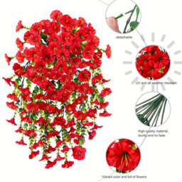 2 Pack Artificial Flower Vine Decorations, Red Morning Glory Wall Decoration, Anti - Ultraviolet - thumbnail 3