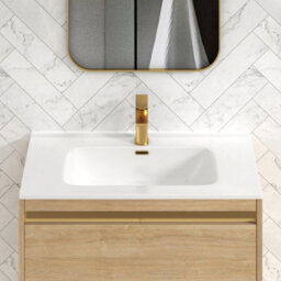 Royal Bathrooms Orion 800mm Natural Oak 2 Door Floor Standing Vanity Unit With Ceramic Basin & Brushed Brass Strip - thumbnail 7