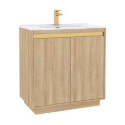 Royal Bathrooms Orion 800mm Natural Oak 2 Door Floor Standing Vanity Unit With Ceramic Basin & Brushed Brass Strip - thumbnail 8