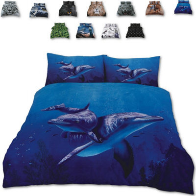 TheWhiteWater Limited Blue Water Dancing Dolphins Bed Set - 3D Animal Printed Single Beddings Duvet Cover + One Matching Pillowcase - image 1