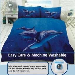 TheWhiteWater Limited Blue Water Dancing Dolphins Bed Set - 3D Animal Printed Single Beddings Duvet Cover + One Matching Pillowcase - thumbnail 3