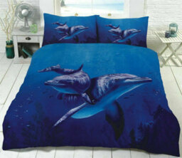 TheWhiteWater Limited Blue Water Dancing Dolphins Bed Set - 3D Animal Printed Single Beddings Duvet Cover + One Matching Pillowcase - thumbnail 2