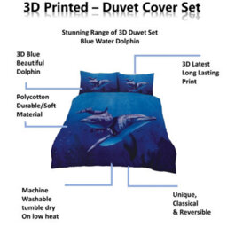 TheWhiteWater Limited Blue Water Dancing Dolphins Bed Set - 3D Animal Printed Single Beddings Duvet Cover + One Matching Pillowcase - thumbnail 7