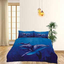 TheWhiteWater Limited Blue Water Dancing Dolphins Bed Set - 3D Animal Printed Single Beddings Duvet Cover + One Matching Pillowcase - thumbnail 5