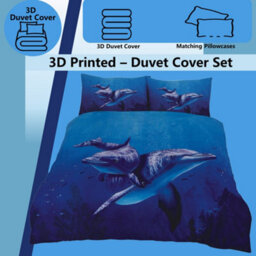 TheWhiteWater Limited Blue Water Dancing Dolphins Bed Set - 3D Animal Printed Single Beddings Duvet Cover + One Matching Pillowcase - thumbnail 4