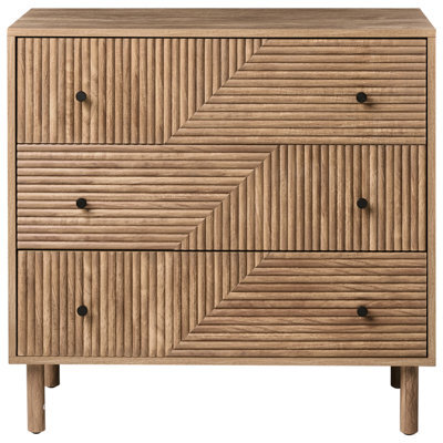 Wyld and Coco Nordicluxe 3-Drawer Chest With Ribbed Front, Light Brown Pine Legs, Compact W80 X D40 X H77Cm - image 1