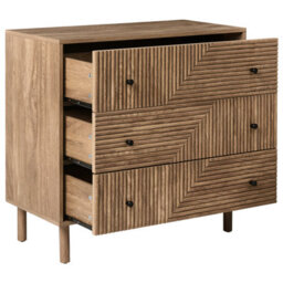 Wyld and Coco Nordicluxe 3-Drawer Chest With Ribbed Front, Light Brown Pine Legs, Compact W80 X D40 X H77Cm - thumbnail 5