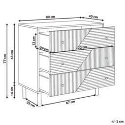 Wyld and Coco Nordicluxe 3-Drawer Chest With Ribbed Front, Light Brown Pine Legs, Compact W80 X D40 X H77Cm - thumbnail 4