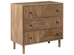 Wyld and Coco Nordicluxe 3-Drawer Chest With Ribbed Front, Light Brown Pine Legs, Compact W80 X D40 X H77Cm - thumbnail 3