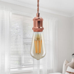 3 Pack Vintage E27 Pendant Light Fitting Kit  Industrial Ceiling Light With 2M Twisted Cable Rose Gold - thumbnail 2