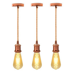 3 Pack Vintage E27 Pendant Light Fitting Kit  Industrial Ceiling Light With 2M Twisted Cable Rose Gold - thumbnail 7
