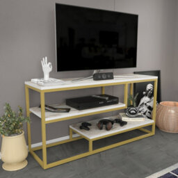 Decorotika Lorin Tv Stand Tv Unit For Tvs Up To 55 Inch White Marble Effect And Gold - thumbnail 2