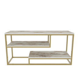 Decorotika Lorin Tv Stand Tv Unit For Tvs Up To 55 Inch White Marble Effect And Gold - thumbnail 4