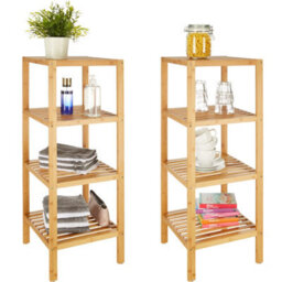 Tectake 4 Tier Book Shelf Unit Bamboo Bookcase Bathroom Kitchen Storage Rack Display  - Brown - thumbnail 2