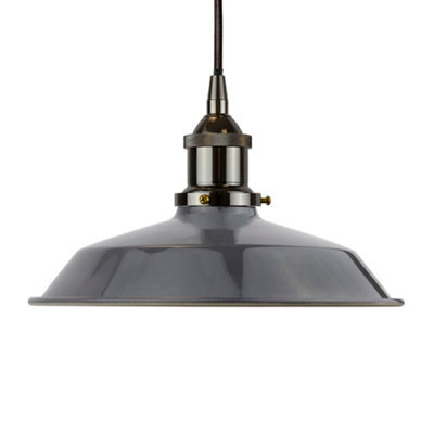 Slate Grey Small Trinity Metal Painted Dome Pendant Light With Black Nickel Lamp Holder And Black Round Cable - Se Home - image 1