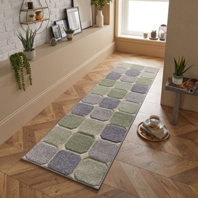 Melrose Salerno Green Square Patterned Design Large Indoor Area Runner Rug 060/230Cm - image 1
