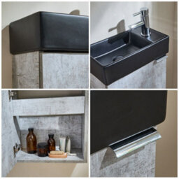 Homestylestore 400mm Grey Wall Hung Bathroom Vanity Unit Black Basin And Chrome Finger Pull Handle - thumbnail 3