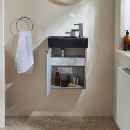 Homestylestore 400mm Grey Wall Hung Bathroom Vanity Unit Black Basin And Chrome Finger Pull Handle - thumbnail 2