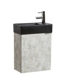 Homestylestore 400mm Grey Wall Hung Bathroom Vanity Unit Black Basin And Chrome Finger Pull Handle