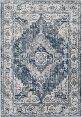 Livabliss Jolie-Vintage Grey Blue Brown Black Traditional Boho Living Dining Bedroom Rug 140 X 200 Cm Easy Care, Non Shedding - image 1