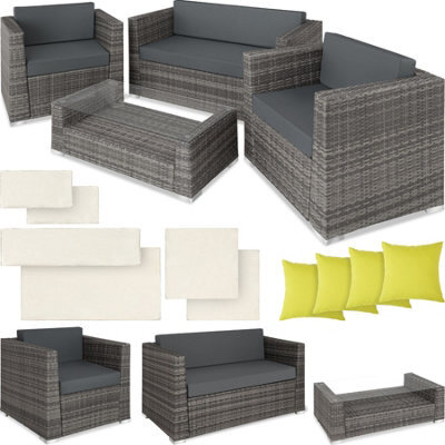 Tectake Garden Furniture Set Munich - Outdoor Sofa, 2 Armchairs, Table, 2 Cushion Cover Sets  - Grey - image 1