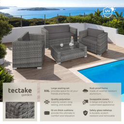 Tectake Garden Furniture Set Munich - Outdoor Sofa, 2 Armchairs, Table, 2 Cushion Cover Sets  - Grey - thumbnail 2