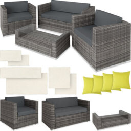 Tectake Garden Furniture Set Munich - Outdoor Sofa, 2 Armchairs, Table, 2 Cushion Cover Sets  - Grey - thumbnail 1