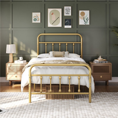 Yaheetech Antique Gold Single Metal Platform Bed Frame With High Headboard And Footboard - image 1