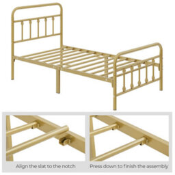 Yaheetech Antique Gold Single Metal Platform Bed Frame With High Headboard And Footboard - thumbnail 4