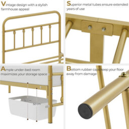 Yaheetech Antique Gold Single Metal Platform Bed Frame With High Headboard And Footboard - thumbnail 6
